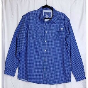 EAG Elite Mens Blue White Gingham Long Sleeve Fishing Shirt Ventilated XL